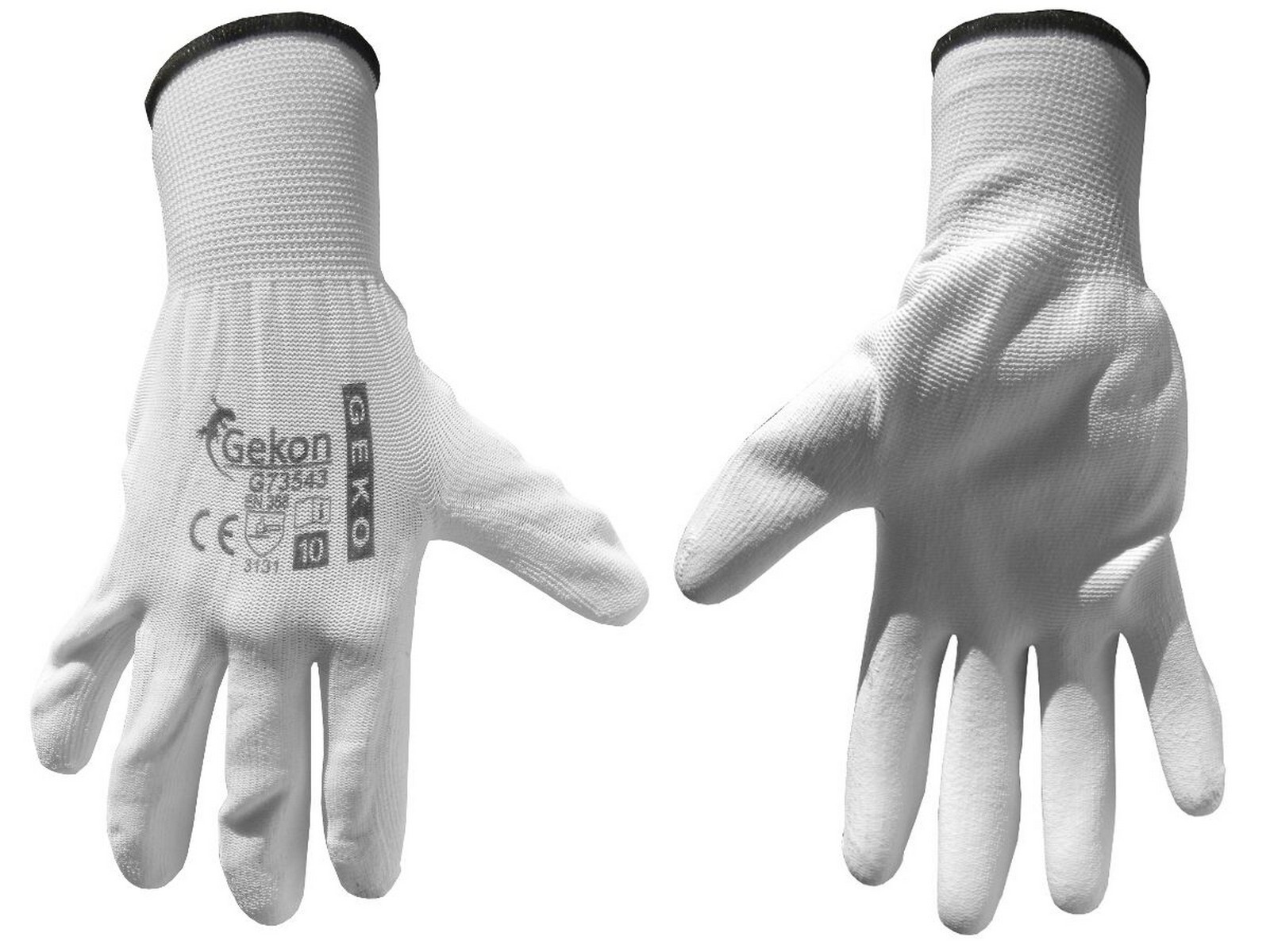 Ochranné rukavice bílé z pletené bavlny, polomáčené v PU, velikost 10" GEKO nářadí G73543