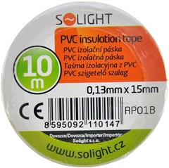 Izolační páska, 15mm x 0,13mm x 10m, bílá Solight AP01B