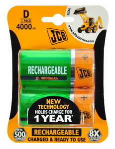 RTU NiMH D/R20, 4000mAh, přednabitá baterie, blistr 2 ks JCB JCB-HR204000RC-2B