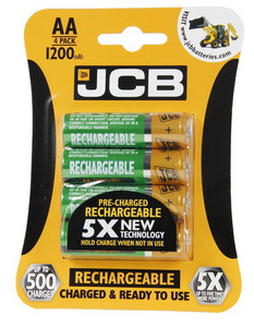 RTU NiMH AA/R06, min.1200mAh, přednabitá baterie, blistr 4 ks JCB JCB-HR61300RC-4B