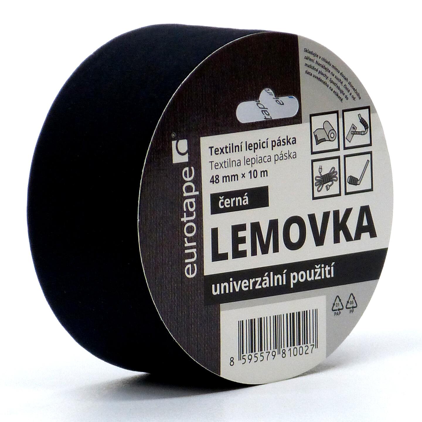 Eurotape - Lemovka textilní lepicí páska 48mm x 10m - černá EUROTAPE T1104