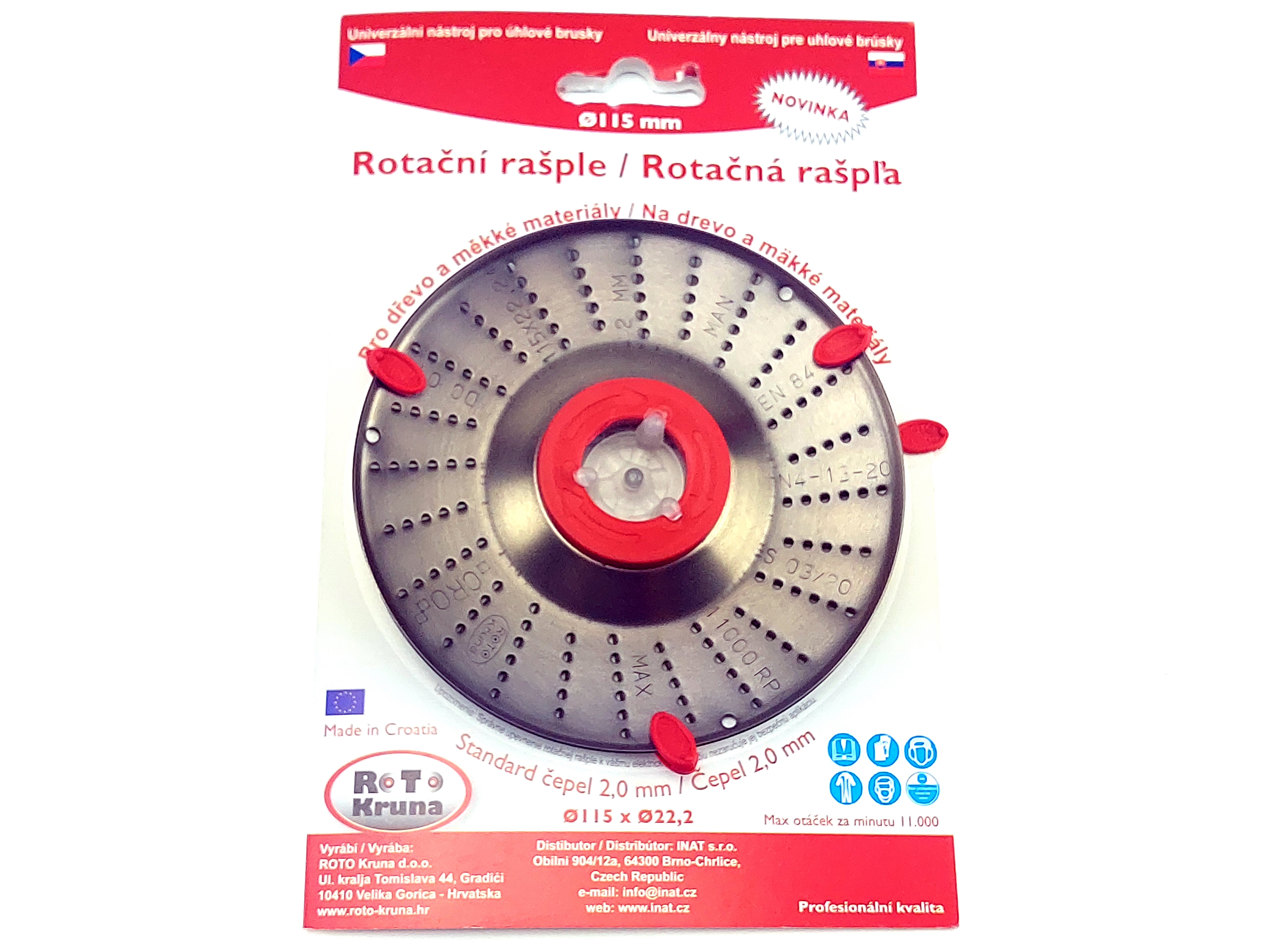 Rotační rašple do úhlové brusky 115x22,2mm - standard čepel 2,0mm ROTO Kruna ROTO11520