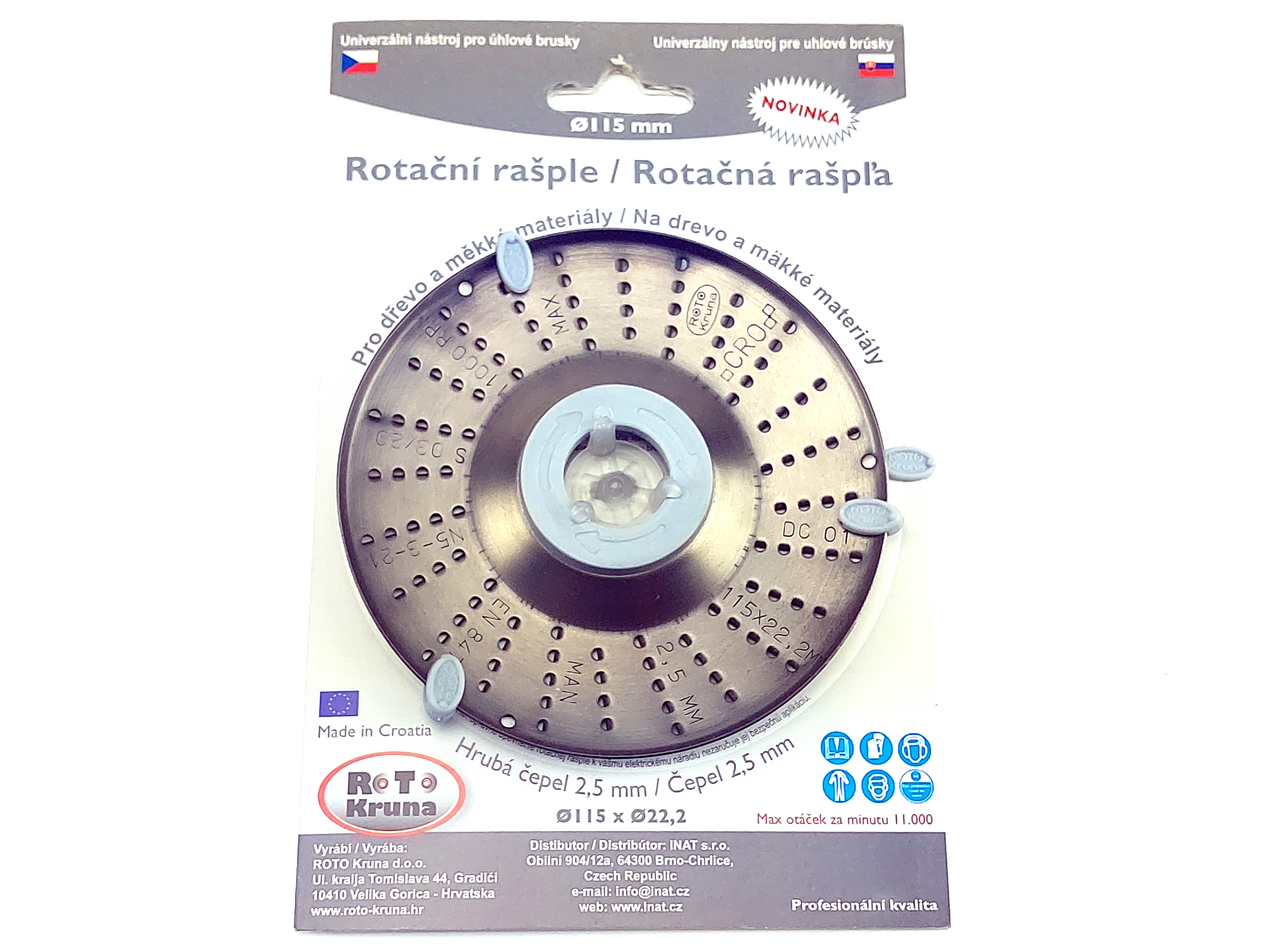 Rotační rašple do úhlové brusky 115x22,2mm - hrubá čepel 2,5mm ROTO Kruna ROTO11525