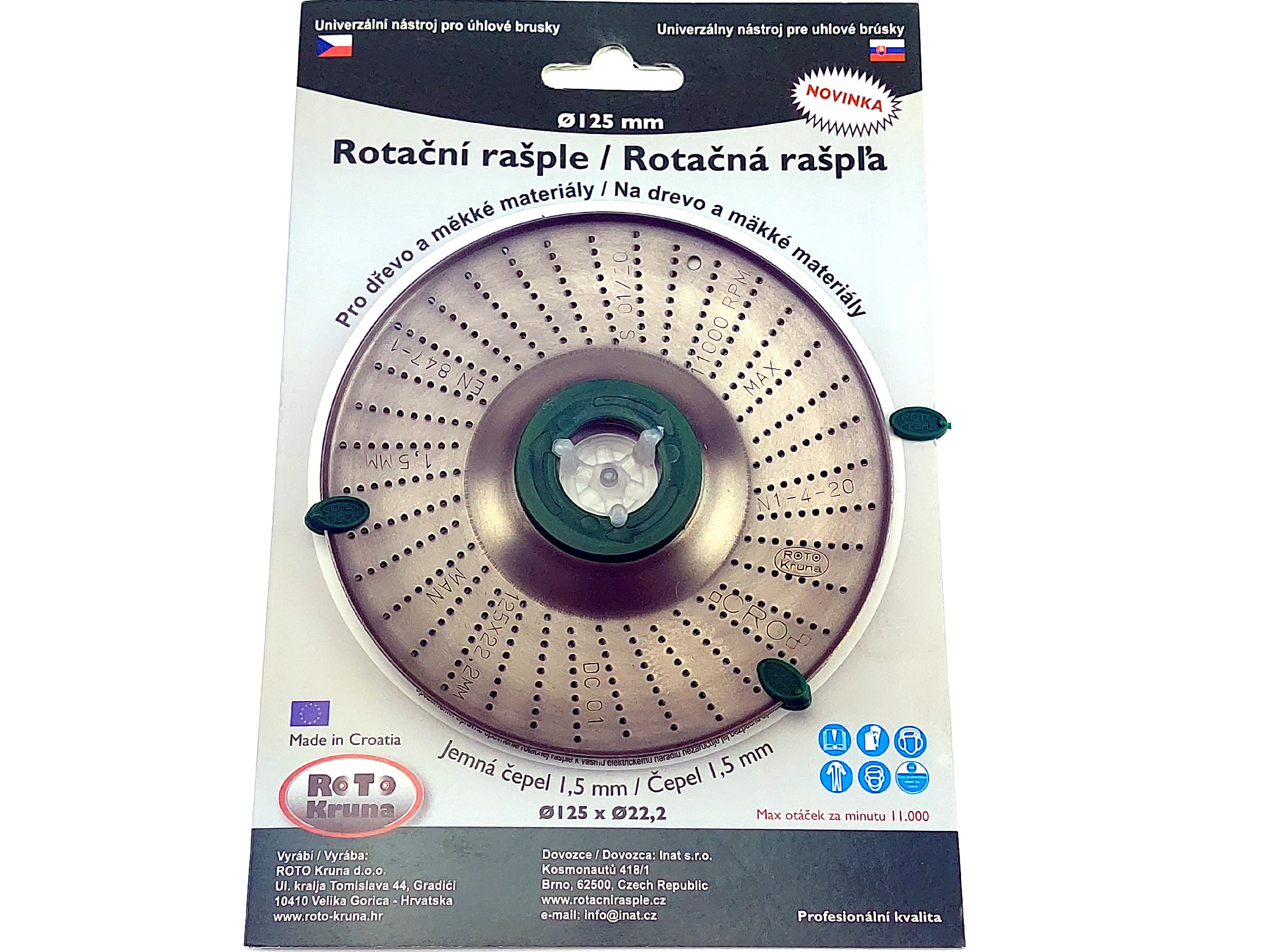 Rotační rašple do úhlové brusky 125x22,2mm - jemná čepel 1,5mm ROTO Kruna ROTO12515