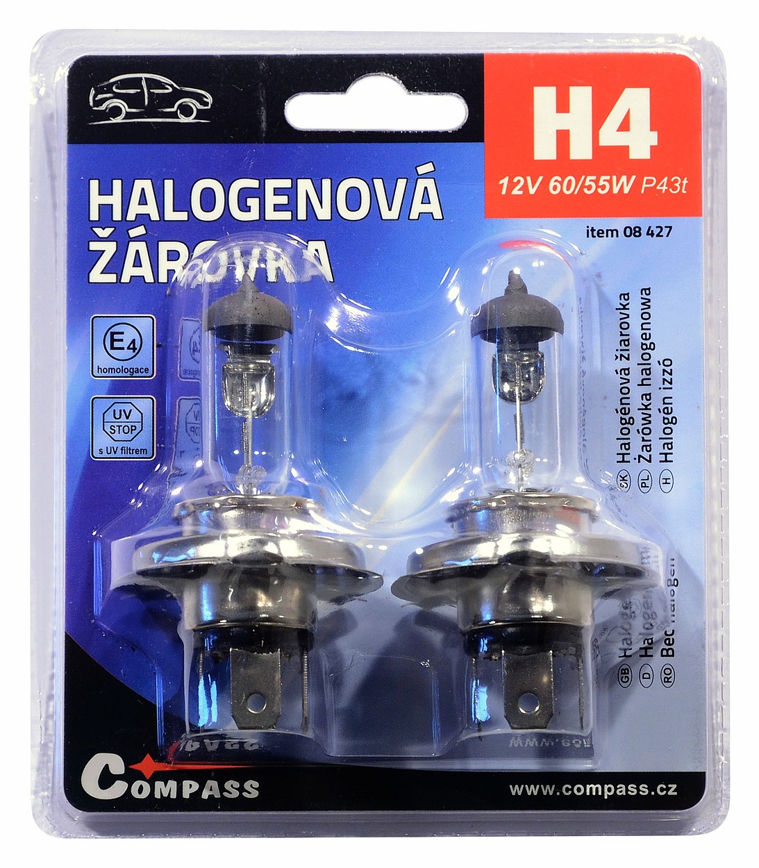 Žárovka 12V H4 60/55W P43t blister 2ks Compass 08427