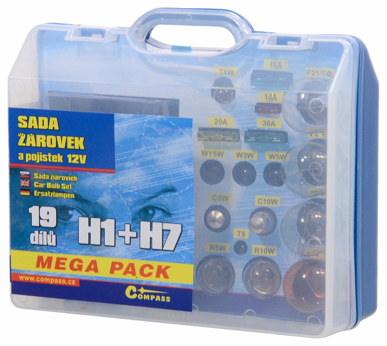 Žárovky 12V servisní box MEGA H1+H7+pojistky Compass 08517