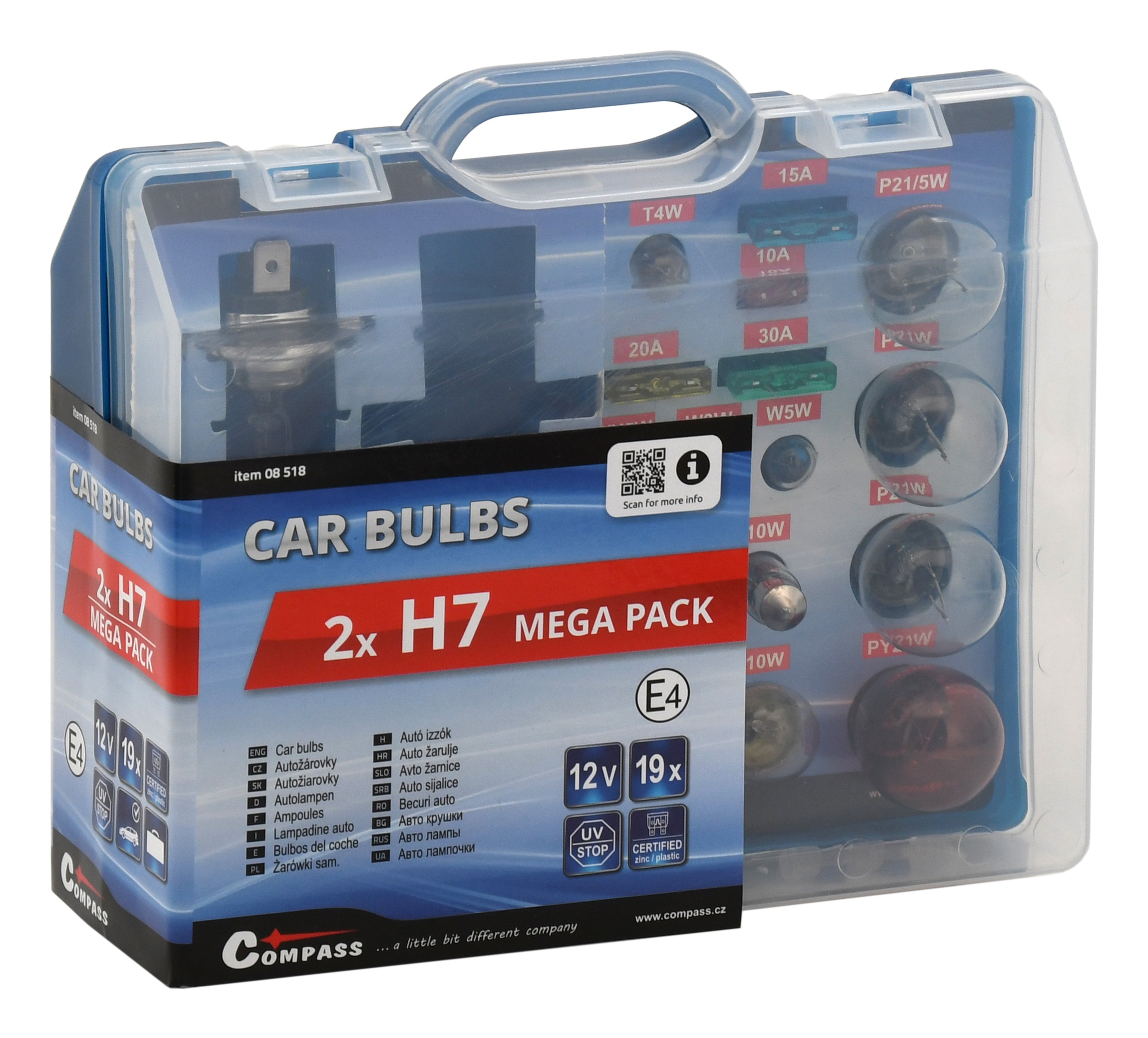 Žárovky 12V servisní box MEGA H7+H7+pojistky Compass 08518
