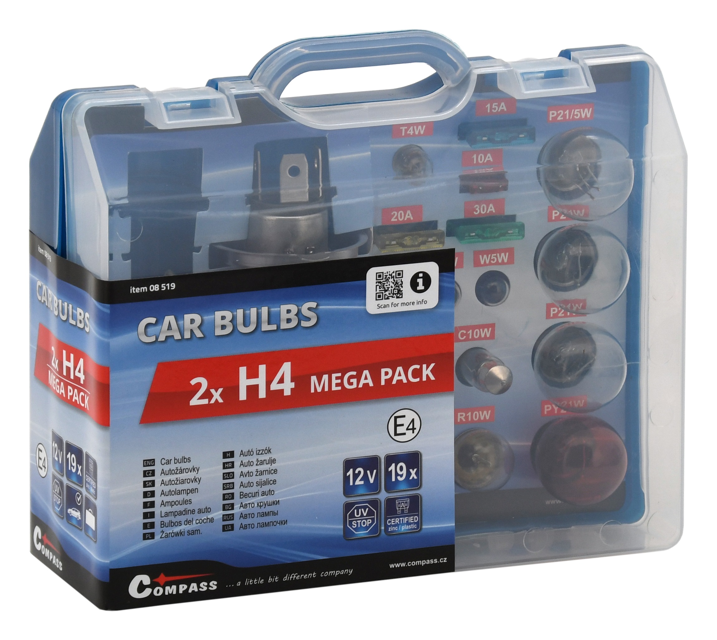 Žárovky 12V servisní box MEGA H4+H4+pojistky Compass 08519