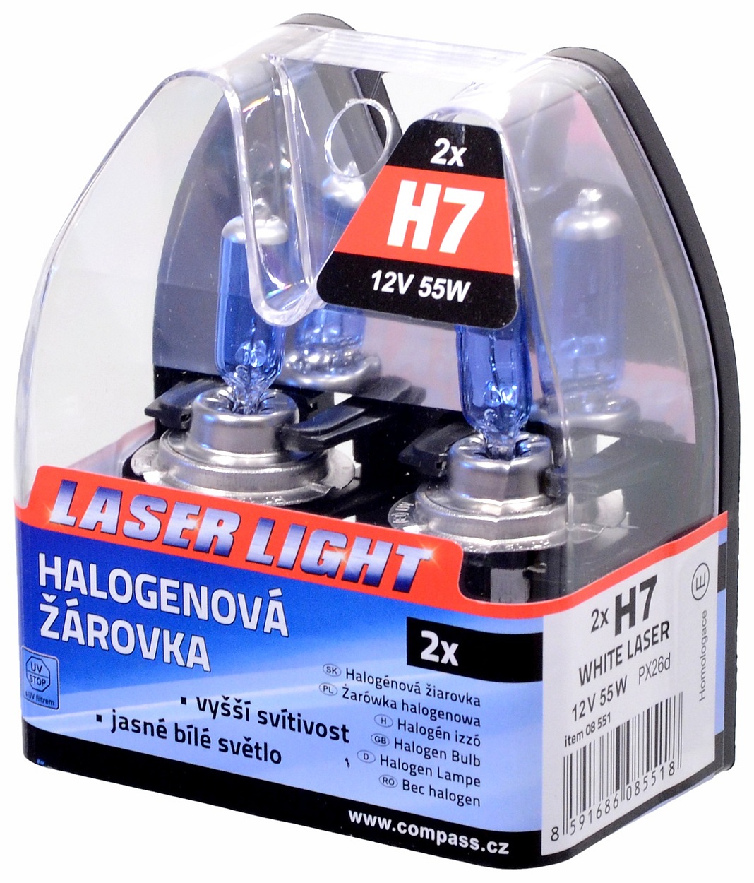 Žárovka 12V H7 55W PX26d WHITE LASER 2ks Compass 08551