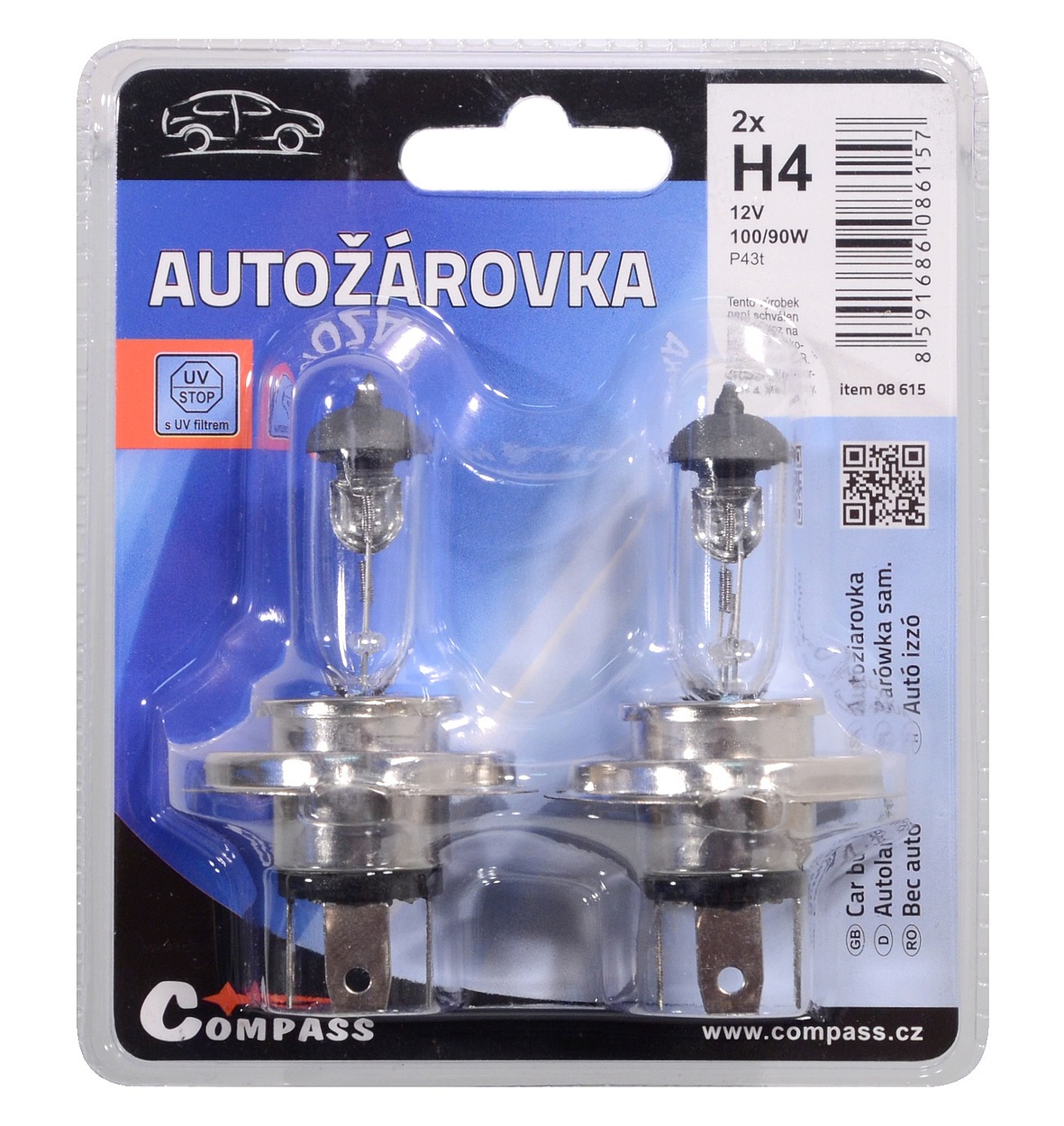 Žárovka 12V H4 100/90W P43t blister 2ks Compass 08615