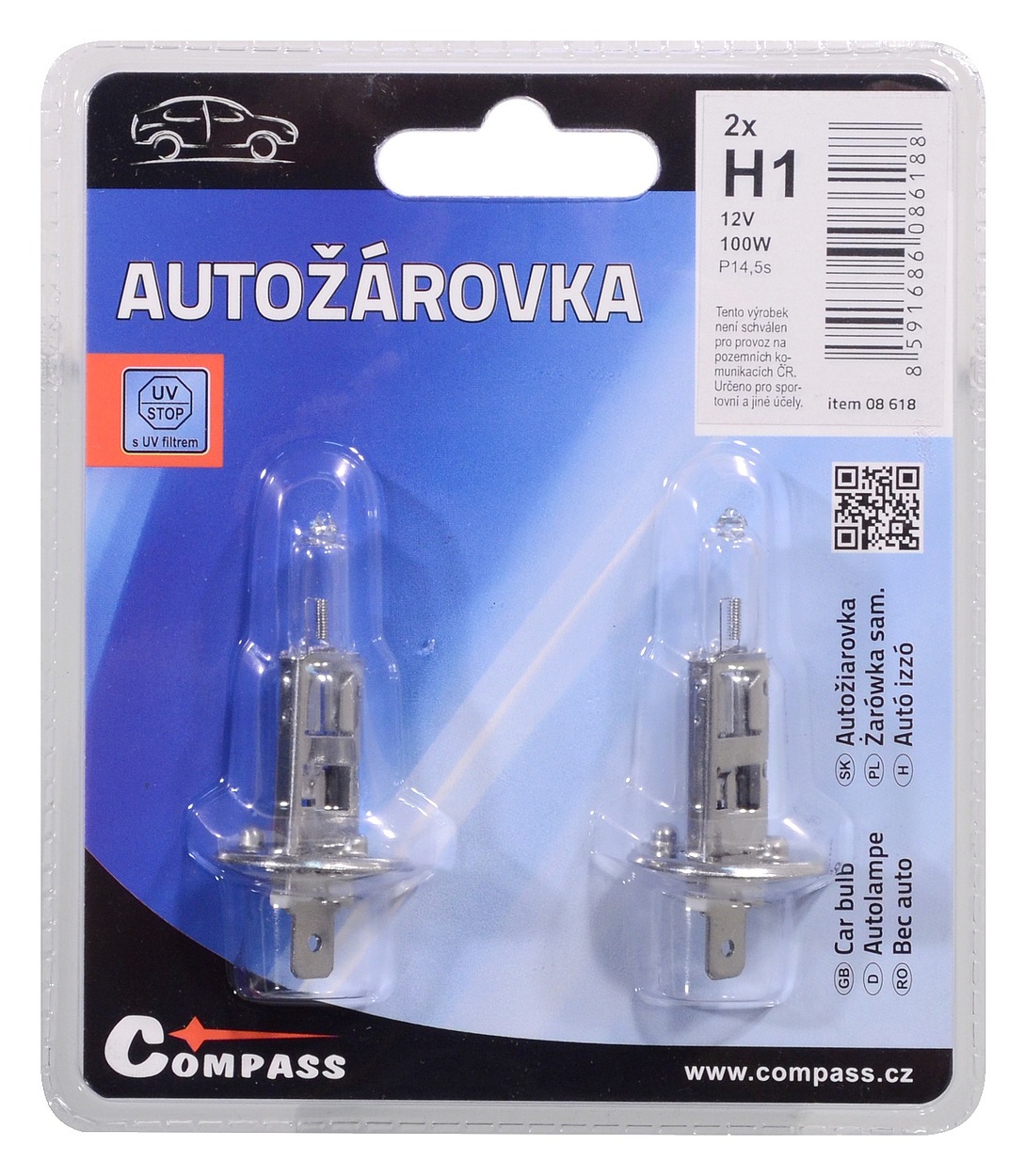 Žárovka 12V H1 100W P14,5s blister 2ks Compass 08618