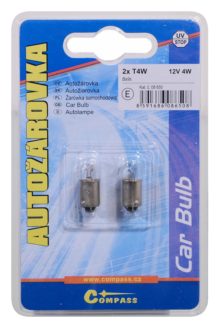 Žárovka 12V T4W 4W Ba9s blister 2ks Compass 08650