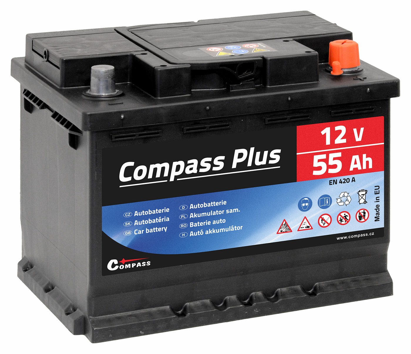 Autobaterie COMPASS PLUS 12V 55Ah 420A Compass AM27562 + Dárek, servis bez starostí v hodnotě 300Kč