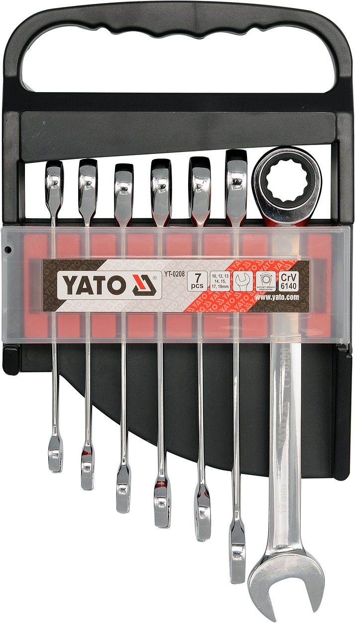 Sada klíčů očkoplochých 7ks 10-19 mm ráčnové Yato YT-0208 + Dárek, servis bez starostí v hodnotě 300Kč