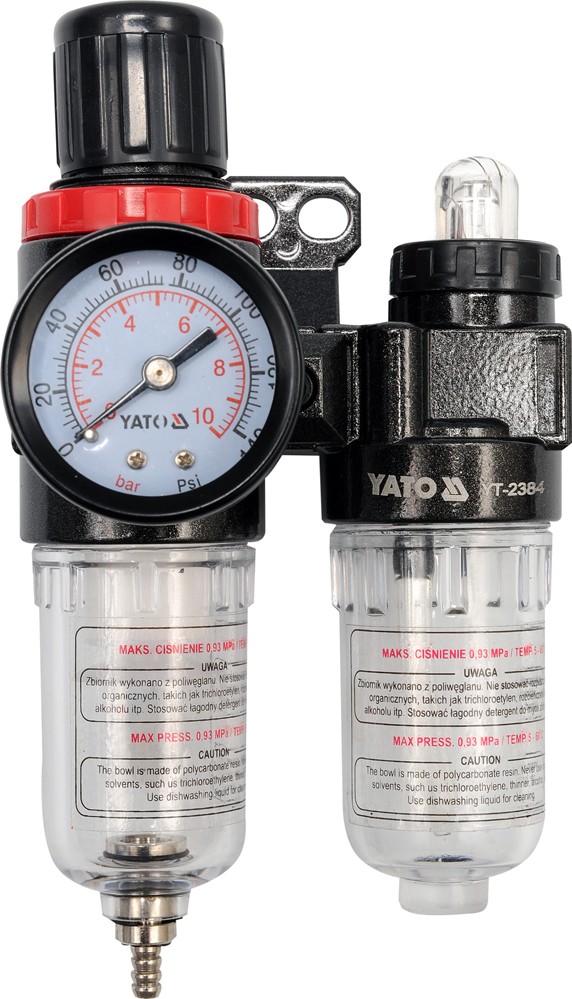 Regulátor tlaku vzduchu 1/4", max. 0,93MPa, s filtrem (25ccm) apřimazáváním (15ccm) Yato YT-2384 + Dárek, servis bez starostí v hodnotě 300Kč