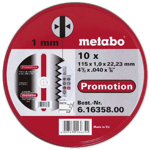 Sada 10ks kotoučů Promotion 115x1,0mm na nerez METABO 616358000