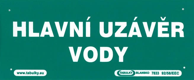 Hlavní uzávěr vody 210x87mm - plastová tabulka MAGG 120074