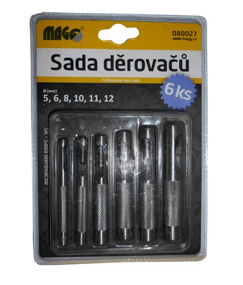 Sada děrovačů do kůže a tvrdého papíru - 5, 6, 8, 10, 11, 12 mm MAGG 080027