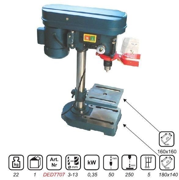 Stojanová stolní vrtačka 350 W, 13 mm, 5 rychlostí DEDRA DED7707 + Dárek, servis bez starostí v hodnotě 300Kč