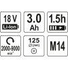Bruska úhlová AKU 125 mm 18V 2000-9000 ot. Yato YT-82829 + Dárek, servis bez starostí v hodnotě 300Kč