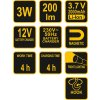 Lampa pracovní COB LED 3W + 3xLED čelní Vorel TO-82719