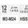 Vrtáky do přetržených šroubů SADA 12 ks Yato YT-0591
