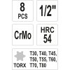 Sada nástavců 1/2"rázové 8 ks T30-T80 torx CrMo