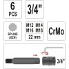 Sada nástavců 3/4"rázové 6 ks M12-M18 vícezubé CrMo