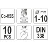 Sada vrtáků na kov 10ks HSS-COBALT 1-10mm Yato YT-41603