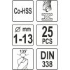 Sada vrtáků na kov 25ks HSS-COBALT 1-13mm Yato YT-41605  + Dárek, servis bez starostí v hodnotě 300Kč