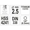 Vrták na kov TITAN 1/4" 2,5mm Yato YT-44752