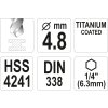 Vrták na kov TITAN 1/4" 4,8mm Yato YT-44760