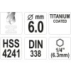 Vrták na kov TITAN 1/4" 6mm Yato YT-44764