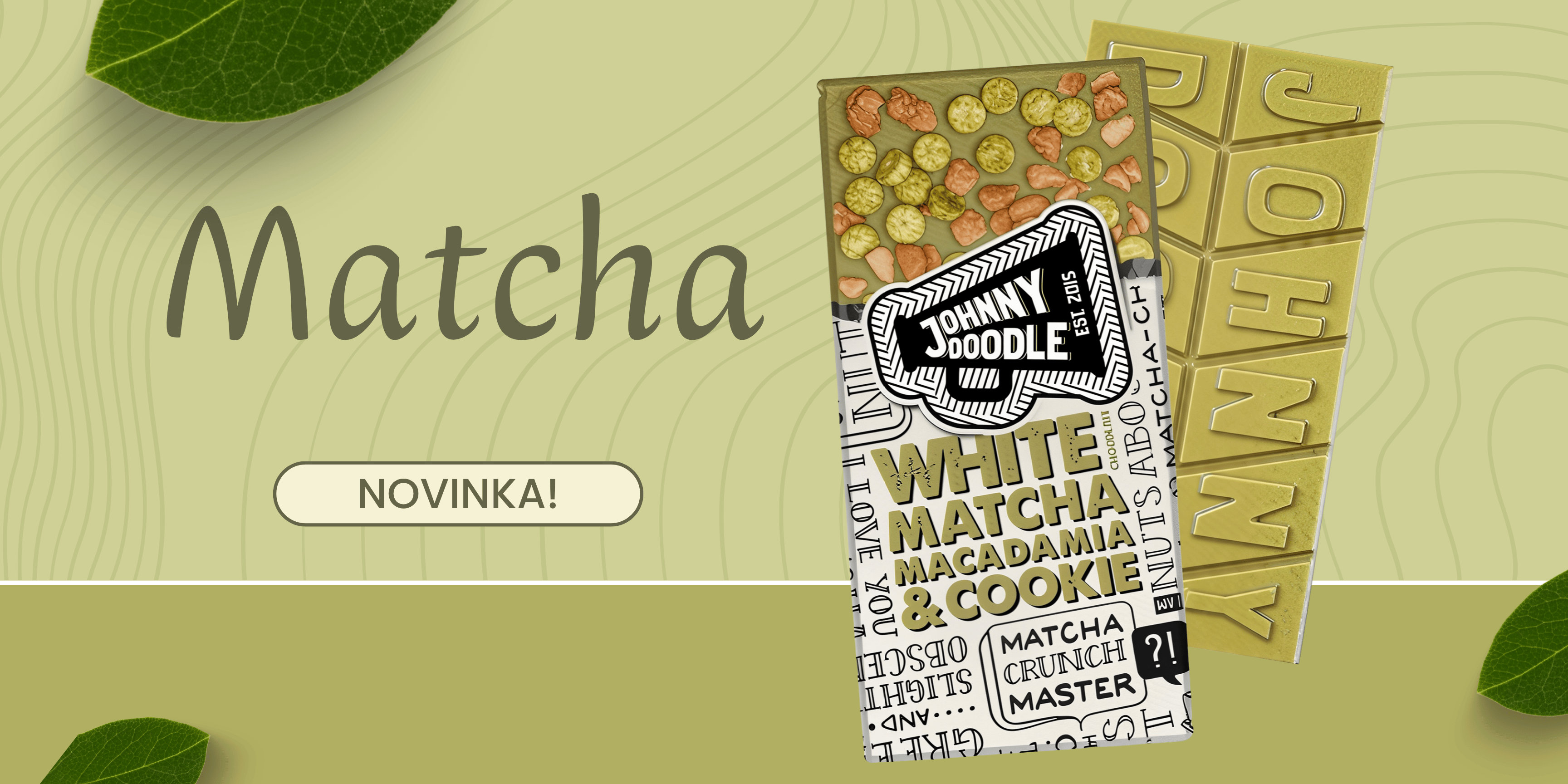 Johnny Doodle - bílá čokoláda, matcha, makadamové ořechy a sušenky