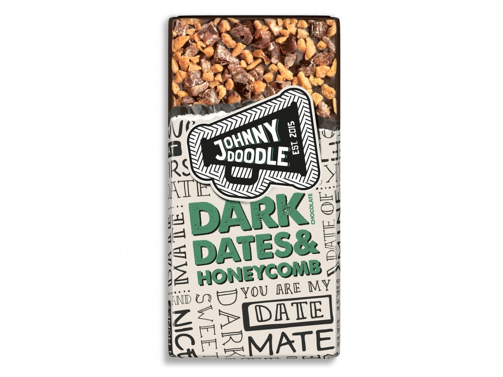 Johnny Doodle – hořká čokoláda, medové plástve a datle, 150 gramů