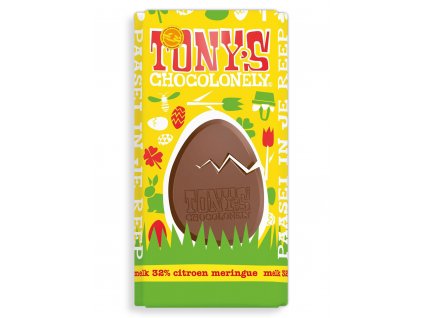 Tony’s Chocolonely – mléčná čokoláda, sněhové pusinky a citron, 180 gramů