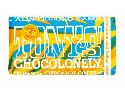 Tony’s Chocolonely – bílá čokoláda, kurkuma chai a kokos, 180 gramů