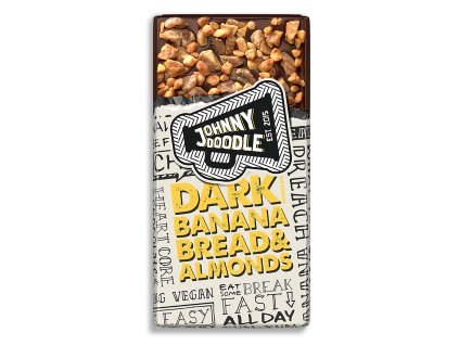 Johnny Doodle – hořká čokoláda, sušený banán a mandle, 150 gramů
