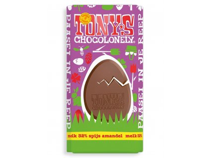 Tony’s Chocolonely – mléčná čokoláda, mandlová pasta a mandle, 180 gramů