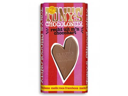 Tony’s Chocolonely – mléčná čokoláda, maliny a růže, 180 gramů