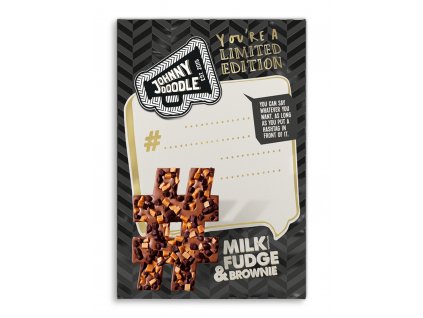 Johnny Doodle - mléčná čokoláda, fondán a brownies, 150 gramů - #hashtag