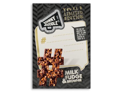 Johnny Doodle - mléčná čokoláda, fondán a brownies, 150 gramů - #hashtag