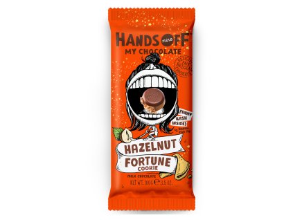 Hands off my chocolate – mléčná čokoláda, lískové ořechy a koláček štěstí, 100 gramů