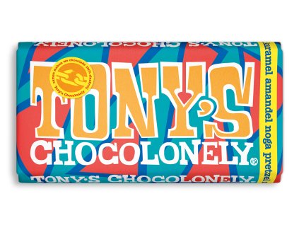 Tony's Chocolonely - mléčná čokoláda, karamel, mandle, preclíky, nugát a mořská sůl, 180 gramů