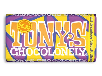 Tony's Chocolonely - bílá čokoláda, sušenky, maliny a posypky, 180 gramů