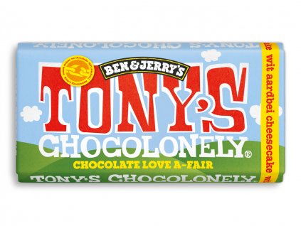 Tony’s Chocolonely - Ben&Jerrys - bílá čokoláda, jahody a cheesecake, 180 gramů