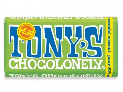 Tony’s Chocolonely – hořká čokoláda, mandle a mořská sůl, 180 gramů