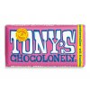 Tony’s Chocolonely – bílá čokoláda, maliny a praskající cukr, 180 gramů