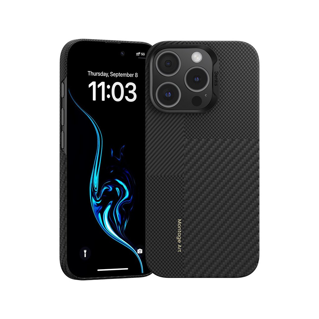 Zadný kryt Benks Montage Magnetic Armor Air Kevlar PC Frame 600D+1500D (MB65) pre iPhone 16 Pro čierny