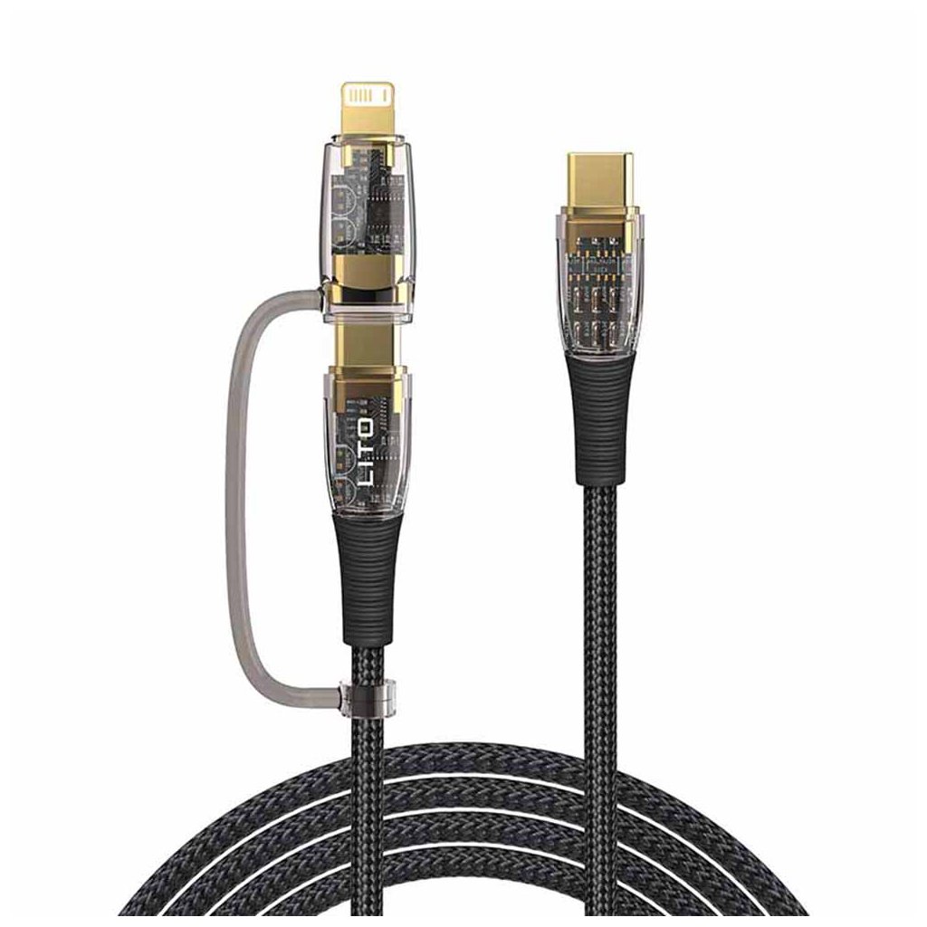 Lito Dátový kábel Transparent 2v1 LD12 Type C na Type C Lightning Rýchle nabíjanie Pletený Antioxidant Čierny